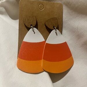 Candy Corn Dangle Earrings Wood and Faux Leather